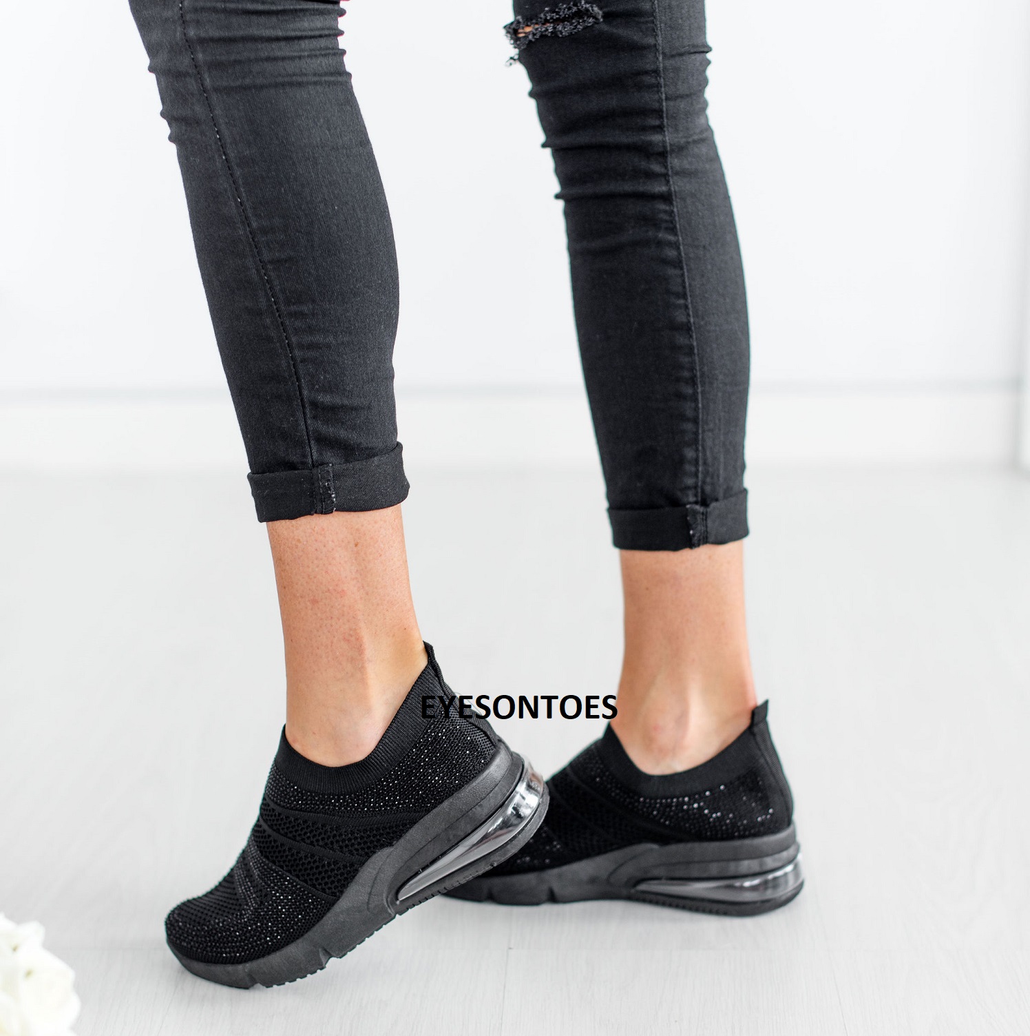 black slip on sock trainers